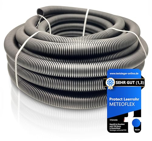 METEOFLEX PROTECT Leerrohr mit Zugdraht/Einzughilfe 750N M20 / M25 / M32 / M40 / M50 aus HDPE - Wellrohr für Erdreich, Erdverlegung, Außenbereich, Beton - hohe Druck- & Schlagfestigkeit (M40-10m)