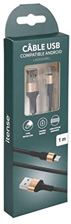 itense - Câble charge rapide en nylon micro-USB - Compatible Android - Longueur: 1m - Puissance: 10W -Type micro-USB - Courant de sortie: DC 5V/2000 mAh - Embouts renforcés pour meilleure durabilité
