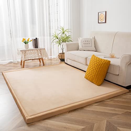 BYBYME Krabbelmatte Baby Korallen Samtmatte Kinderteppich - Extra Dicke 3cm und Weiche Spielmatte - als Teppich Kinderzimmer, Spielteppich Baby, Krabbeldecke (Braun, 150x150cm)