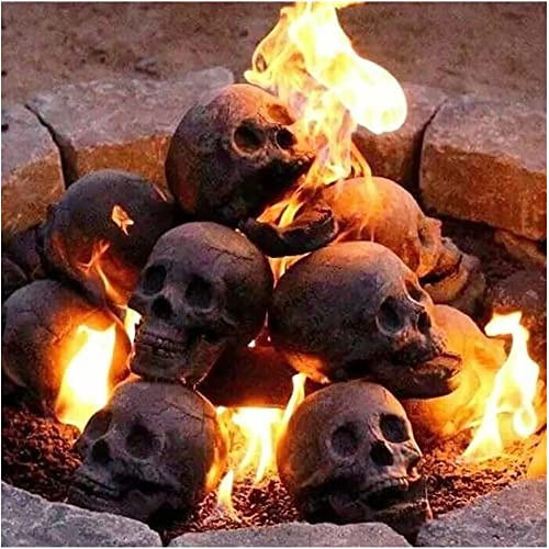 Feuerfestes, realistisches menschliches Erwachsenen-Totenkopf-Knochenmodell, Halloween-Dekoration, Keramik-Feuerstelle, Totenkopf-Statue für Lagerfeuer, Kamine (3 Stück)