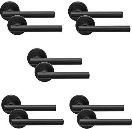 Golden Grace Straight T-Bar Door Handlles Matt Black Finish On Rose Come as Pairs/Bathroom Set/Key Lock Set (5 Pairs)