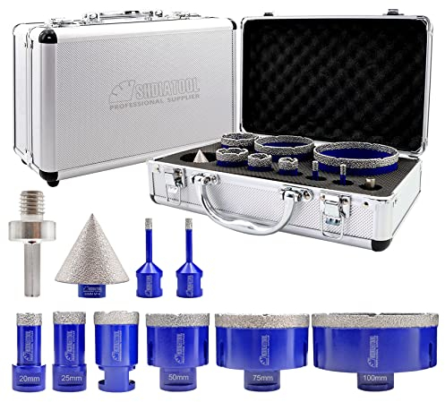 SHDIATOOL Brocas Diamantadas M14 Rosca 6/6/20/25/35/50/75/100mm y 50mm Bisel con Adaptador HEX Soldado al Vacío para Gres Porcelánico Granito Mármol