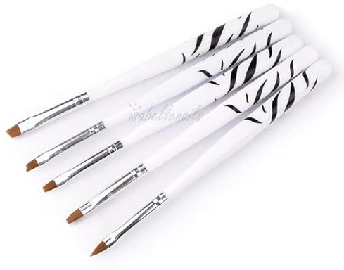 Lot de 5 pinceaux à ongles n° 04 - Pinceaux pour nail art - Brosse professionnelle pour vernis gel UV - Brosse à ongles en acrylique - Brosses à rayures pour traits courts