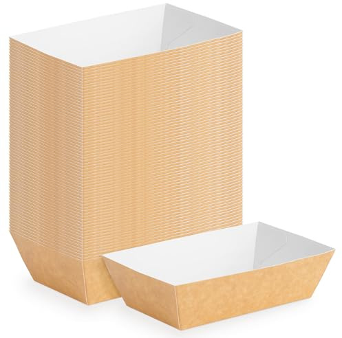 Horeca Collection MAXI PRODUTCS -100 Unidades- Barquilla rectangular de cartón kraft 13x8x4,5cm - Resistente a la grasa - biodegradable, comida rápida,take away - APILABLE