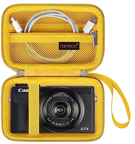 Canboc Tragetasche für Canon PowerShot G7 X Mark II/G7 X Mark III/G5 X Mark II.G7X Digitalkamera, Point and Shoot Vlogging Kameratasche, Reißverschluss Mesh Tasche passt USB Kabel, Batterien, Gelb