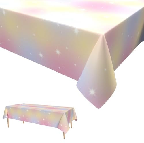Regenbogen Party Tischdecke,Rosa Einweg Tischdecke Bunt Wasserdicht Plastik Tischtuch für Kinder Mädchen Jungen Geburtstag Party Dekoration 137 x 274cm