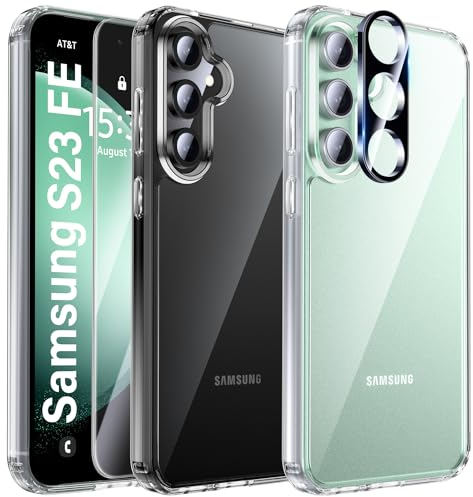 UniqueMe für Samsung Galaxy S23 FE Hülle, 5-in-1-Set Handyhülle für Samsung S23 FE Case Rundumschutz Schutzhülle Cover,1 Handyhülle & 2 Schutzfolie & 2 Kameraschutz - Transparent