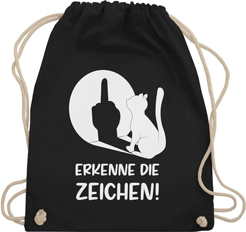 Turnbeutel Rucksack - Taschen - Erkenne die Zeichen Katze - Stinkefinger Winkelkatze Mittelfinger Katzen - Unisize - Schwarz - tasche mit katzenmotiv geburtstagsgeschenk für katzenliebhaber