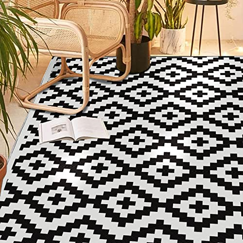 Alfombra de exterior para patios, 150 x 240 cm, impermeable, reversible y fácil de limpiar, de plástico, para picnic, manta de picnic, resistente a los rayos UV, para caravana, camping, picnic