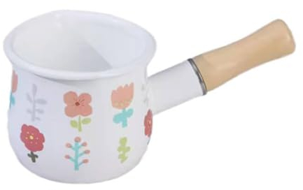 Mini Milk Pan Milk Pot Tea Coffee Egg Boiling Pot Enamel Milk Pan with Wooden Handle, 512ml Nonstick Saucepan Mini Butter Warmer (Flower)