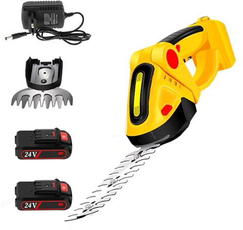 Lechnical Tagliasiepi a Batteria, cesoia per Erba elettrica da 24 V, tagliasiepi Portatile, con batterie Ricaricabili e Caricabatterie per Giardino, Prato, Presa Europea