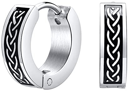 Ohrringe Herren Wikinger Ohrstecker Edelstahl - Hypoallergene Huggies Hoop Kreis Creolen Schmuck Ohrschmuck Keltischer Ohrringe, Wikinger Deko mit Keltische für Männer Jungen