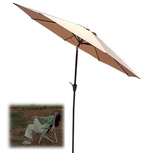 270cm Sombrilla de Jardín con Manivela, Sombrilla de Mesa con Varillas Resistentes, Protección UV, Sombrilla de Jardín (Color : Natural, Size : 270cm(9ft))
