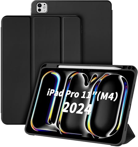CACOE Funda para iPad Pro 11 Pulgadas M4 2024 (5ª Generación), Carcasa con Soporte Lápiz, Funda Ultra Slim Tríptica, Auto Encendido/Apagado, Capa Compatible iPad Pro 11 Pulgadas 2024 (Negro)