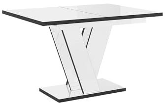 MEBLINI Esstisch Ausziehbar - Esszimmertisch Modern - Küchentisch - Säulentisch - Ausziehtisch - Dining Table - Esszimmertische - 120-160x90x75cm - Viney - Weiß Hochglanz/Schwarze Ränder