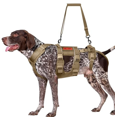 OneTigris Hundegeschirr, SKYEWALKER Unterstützung Geschirr, Einstellbares Hebegeschirr mit 2 Griffen für Unterstützung und Rehabilitation Geeignet für Mittelgroße und Große Hunde Braun XL