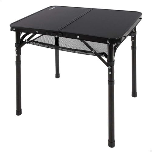 AKTIVE Mesa Plegable pequeña, Negro, 60 x 45 x 27/56 cm, Altura Ajustable, Topes Antideslizantes, Soporta 30 kg, Asas Transporte, Incluye Red Auxiliar Desmontable, Playa, Jardín (63086)