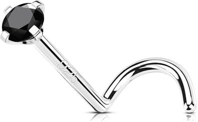 OUFER 20G Silber 925 Nasenstecker S-förmig Piercing Nase 7mm Nostril Piercing Ring Weißgold Nasenpiercing Stecker Nasenpiercing Schmuck Nasenpiercing (Schwarz CZ)