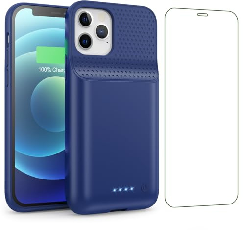 QTshine Battery Case for iPhone 12/12 Pro,[2025 Upgraded] 10800mAh Ultra-Slim Portable Extended Charger Case Cover for iPhone 12/12 Pro Charging Case (6.1 Inch)-Blue