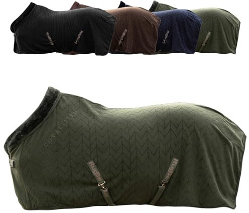 Covalliero - Fleecedecke | Pferde Abschwitzdecke | Transportdecke mit Brustschnalle, Schweifriemen & Kreuzgurten | super weich & atmungsaktiv | Pferdedecke in Opal Green | Größe 135cm