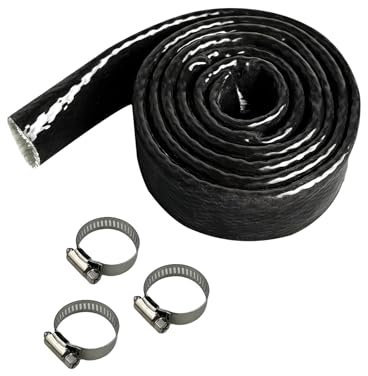 YAMAKATO Manchon thermique en fibre de verre avec revêtement en silicone de 1,5 cm ID - Protection contre la chaleur avec 3 colliers de serrage pour tuyaux automobiles et câblage électrique (noir, 1,5