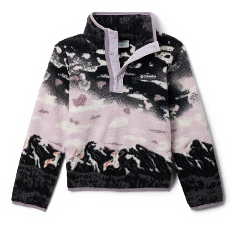 Columbia Youth Unisex Helvetia 2 Printed Half Snap Fleece, Fleece Pull Over, Shale Purple Sisters, Lavender Pearl, S