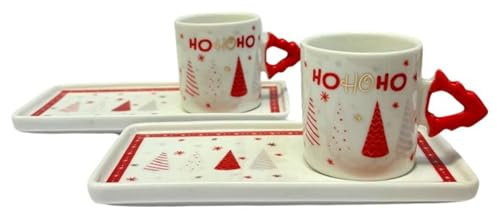 Mercury - Servizio 2 Tazzine da Caffè, in Porcellana - Decori Natalizi - per Colazione -, Tè, Idea Regalo per Natale