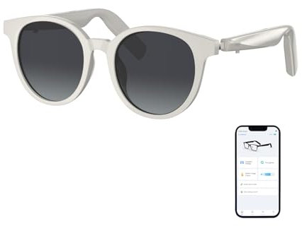 GetD Gafas Bluetooth,Open-Ear Smart Glasses, Gafas de Sol polarizadas Grandes, Bluetooth5.4 Audio Glasses, Anti-Sound Leakage, Call Noise Reduction (Off-White Frame + Progressive Gray Lens)