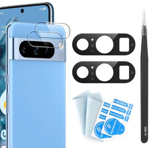 YHX-OU 2 Pezzi Fotocamera Lente Posteriore in Vetro di Ricambio per Google Pixel 8 PRO GC3VE G1MNW Lente Vetro Camera Posteriore con pinzette + 2 Pezzi Camera Vetro temperato