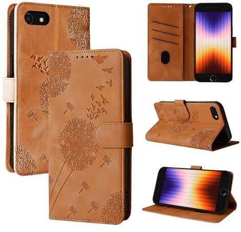 Rostsant PU Leder Hülle für iPhone SE/iPhone 8/iPhone 7 Flip Case Brieftasche Magnetisch Braun