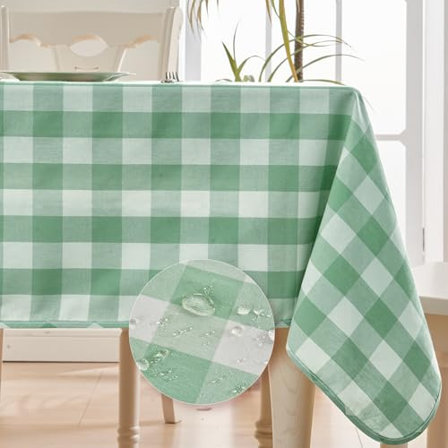 Tischdecke grün-weiß kariert 145 x 300 cm, schmutzabweisend，wasserabweisend | Rechteckig, wasserabweisend，bügelfrei, waschbar, Restaurant, Küche, Party, Dekorativ, Weihnachten, Neujahr, Café, Garten