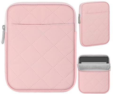 MoKo 6-7 inch Kindle Sleeve Compatible with 7 KindleColorsoft 2024, 6.8 Paperwhite 2021, 6 Kindle (11th Generation) 2022,Padded Bag with Dual Pockets & Pen Holder, Tucked Cotton Pink