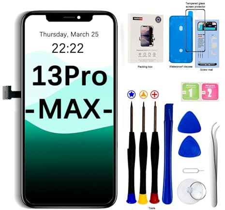 EFaith for iPhone 13 Pro Max Screen Replacement 6.7 inch Full HD LCD Display, 3D Touch Screen Digitizer Frame Assembly with Repair Tools Kit,Adhesive and Tempered Glass