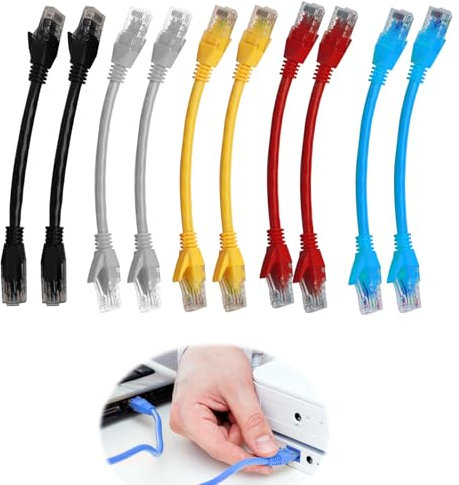 FunWorth 10 cables de conexión Ethernet Cat6 cortos de 15 cm, cables de conexión LAN de red de alta velocidad de 1000 Mbps con conectores RJ45, colores mezclados para router, módem, interruptor, PC