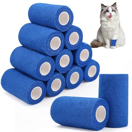 12 Rouleaux Bandage Autoadhésif, 10.5cmx4.5m Bande Cohesive pour Les Humains, Bande Strapping Adhésif pour Sports,Animaux,GonflementDes Cheville (Bleu)
