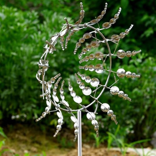 Windmühle Garten, 3D Windrad Garten Metall mit Gartenstecker Metall, 30cm Magische Windmühle Windräder Windspiel für Balkon Terrasse Rasen und Garten Dekoration
