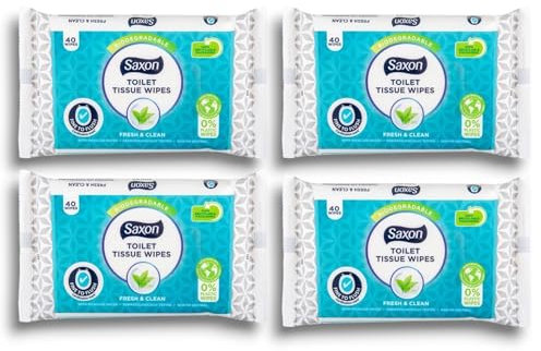 4x Saxon | Toilet Tissue Wipes - Fresh and Clean with Micellar Water - Fine To Flush | 40 Wipes Per Pack (Normal)
