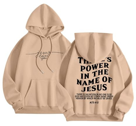 Kapuzenpullover für Damen mit modernem Buchstaben-Print, langärmeliges Design, praktische Taschen, weiche Materialien, ideal für Freizeit Sport (A4-Khaki, S)