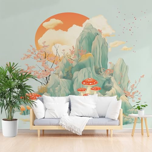 Gaqinhh Paysage Papier Peint Panoramique 400 x 280 cm (L x H), Vert Salon Canapé Chambre Fond Décoration Murale, Papier Peint Panoramique 3D