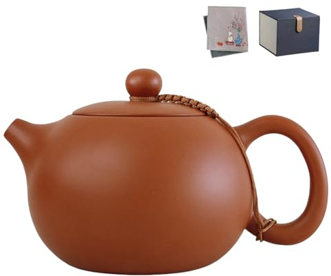 NIUKOMY Yixing Zisha Teekanne 400ML, Xishi Teekanne, Chinesische Handgefertigte Teekannen Ton mit Geschenkbox, Groß Kung Fu Lila Tonkessel für Losen Tee mit Geschirrtuch