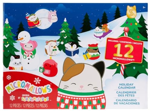 Squishmallows Micromallows 12 Tage Adventskalender 2025, inklusive Cam The Cat Christmas Edition, Tom The Festive Christmas Tree, Nick as Santa, Manny the Snowman und viele mehr!