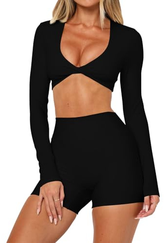 BONITEE Women Long Sleeve Crop Tops Ballet Yoga Pilates Gym Athletic Sports | Sexy Long Sleeve Crop Tops Deep V Neck Shirts Ballet Yoga Top Pilates Tshirt Gym Athletic Clothes Sports Tees 2026 Fall
