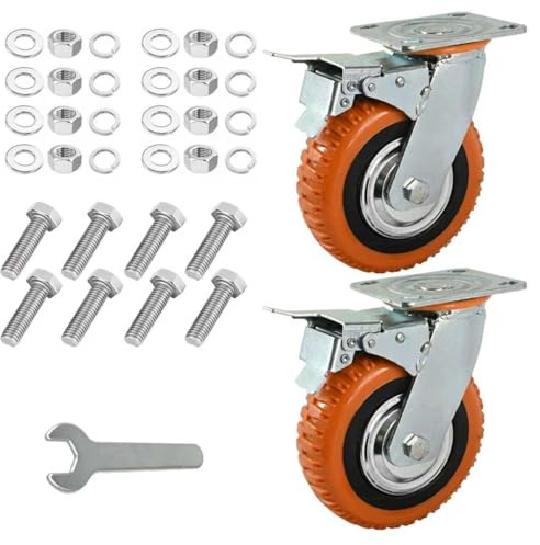 HSEANWWW 2 Stück Bremse Schwerlastrollen 200mm Lenkrollen mit Bremse 360° Drehbar Transportrollen Vollgummi Rollen Rollen Schwerlast 1000kg Tragkraft (8 Zoll, 2)