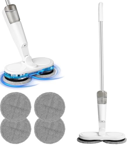 Cordless Electric Mop for Hard Floor Cleaning, Dual Spin Floor Cleaning Mop with Rechargeable Battery, Water Sprayer, Cordless Spray Mops Motorised Mops Handheld Floor Polisher for Multi Floors