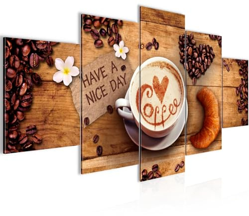 Runa Art Wandbilder Kaffee Küche 5 Teilig Bild auf Vlies Leinwand Deko Esszimmer Küchenbilder Mit Sprüchen Braun 501252a