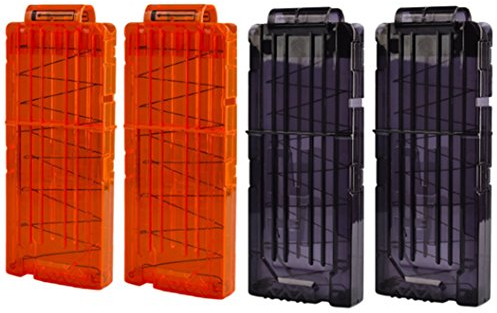HONGCI Elite Clip Magazin - Darts Pfeile Clip Magazin für Nerf N-Streik Elite Series Spielzeuggewehre, Nerf Modulus Zubehör (2 Schwarz + 2 Orange Clip Magazin für 12 Darts)