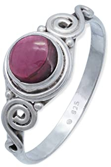 mantraroma Ring Damen Silber 925 Granat Edelstein rot ausgefallen verspielt (MRG-115-02-(60))