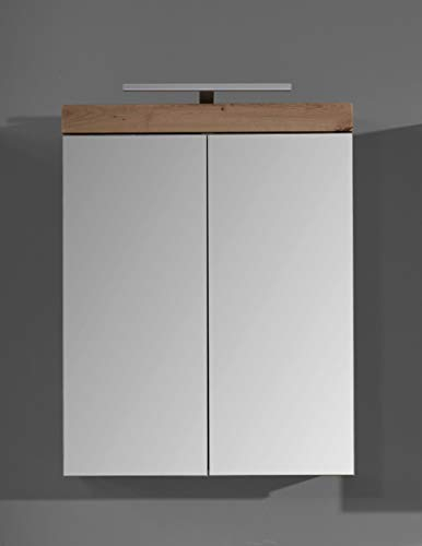 trendteam smart living - Spiegelschrank inkl. Beleuchtung - Bad - Amanda - Aufbaumaß (BxHxT) 60 x 77 x 17 cm - Farbe Weiß Hochglanz mit Asteiche - 139340607