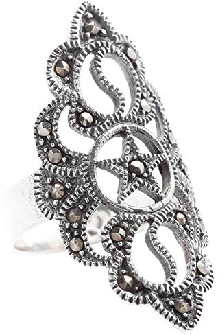 WINDALF Langer Vintage Ring LUZIA 3.3 cm Mittelalter Schmuck 925 Sterlingsilber (Silber, 60 (19.1))