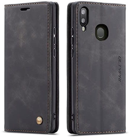 QLTYPRI Hülle für Samsung Galaxy A40, Vintage Dünne Handyhülle mit Kartenfach Geld Slot Ständer PU Ledertasche TPU Bumper Wallet Case Flip Schutzhülle für Samsung Galaxy A40 - Schwarz